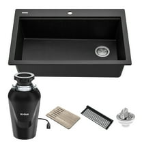 Kraus Bellucci Workstation 33 in. Drop-In Granite Composite Single Bowl Kitchen Sink in Metallic Black with Accessories with Waste Guard Continuous Feed Garbage Disposal