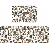 Kitchen Rugs and Mats,Brown Coffee Beans Coffee Cup Seamless 2 Piece Anti Fatigue Area Runner Rug Set Comfort Standing Floor Mat,Retro Coffee Theme Non Slip Absorbent Doormats for Laundry/Bathroom