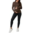 thumbnail image 2 of INSPIRE CHIC Maternity Slim Fit Shirt Stretchy Long Sleeve T-Shirts Thumbholes Round Neck Pregnancy Yoga Top S Brown, 2 of 6