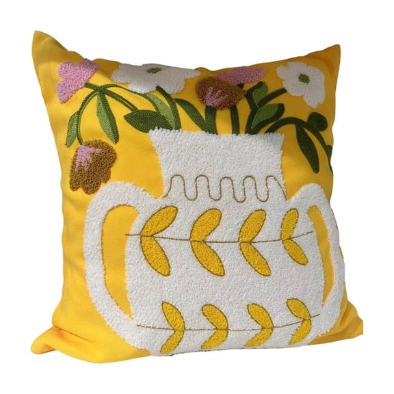 Specollect 1 Pcs Floral Embroidered Throw Pillow Comfy Sofa Cushion Decorative Vase Print Living Room Window Cream Home Accent