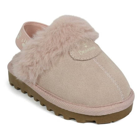 

BEARPAW Rebecca Toddler Suede Slippers with Sheepskin - Light Pink Size 5