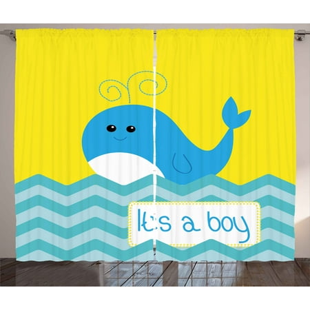 - Gender Reveal Curtains 2 Panels Set, It's A Boy Quote with Whale Swimming My Son Cute Funky Artwork, Window Drapes for Living Room Bedroom, 108W X 96L Inches, Yellow Blue and Teal, by Ambesonne