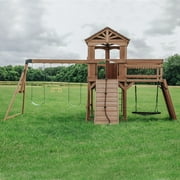 Backyard Discovery Sterling Point Cedar Wood Swing Set, Slide, Clubhouse, Wooden Bridge