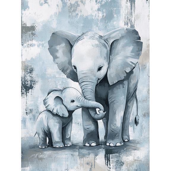 Blue Elephant Family Canvas Painting,Suitable for Living Room, Bedroom, Nursery, Office, and Hallway Decoration.