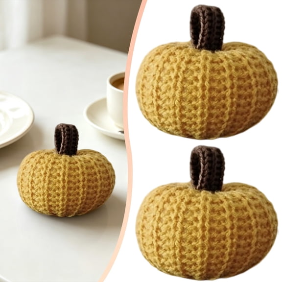 Knitted Pumpkin Two Piece Set for Tabletop Display Halloween Decorations Fall Harvest Decor Halloween Decorations for Home Office Halloween Decorations