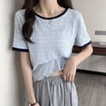 thumbnail image 3 of BUYISI Basic Simple Women Short sleeve T-shirt Fashion Ruffled Cropped top Blue M, 3 of 8