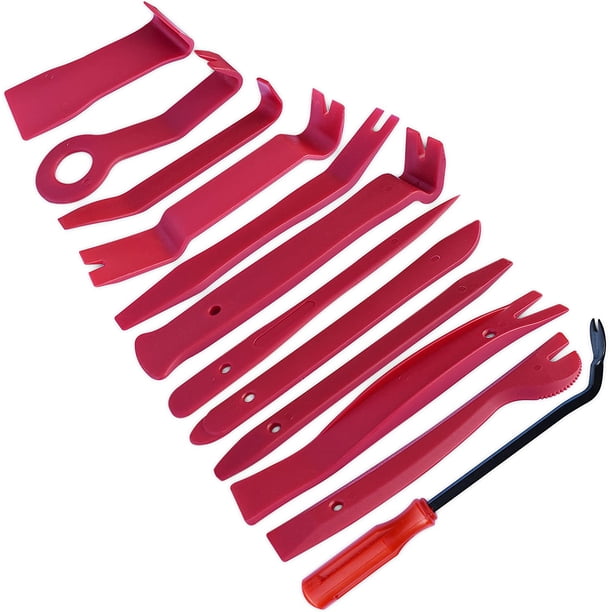 Kits de 12 piezas para extracción automática de molduras en rojo, kits de herramientas para instalación de radio de coche, kit para extracción de tapicería de palanca de cambios