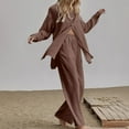 thumbnail image 2 of Gkeoshab Sweater Dress Women's 2 Piece Outfits Button Down Long Sleeve Shirt and Wide Leg Pants Set Coffee M, 2 of 5