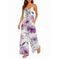 thumbnail image 2 of Women'S Casual Light Purple Floral Romper Spaghetti Strap Wide Leg Jumpsuit Summer Outfits With Pockets, 2 of 7