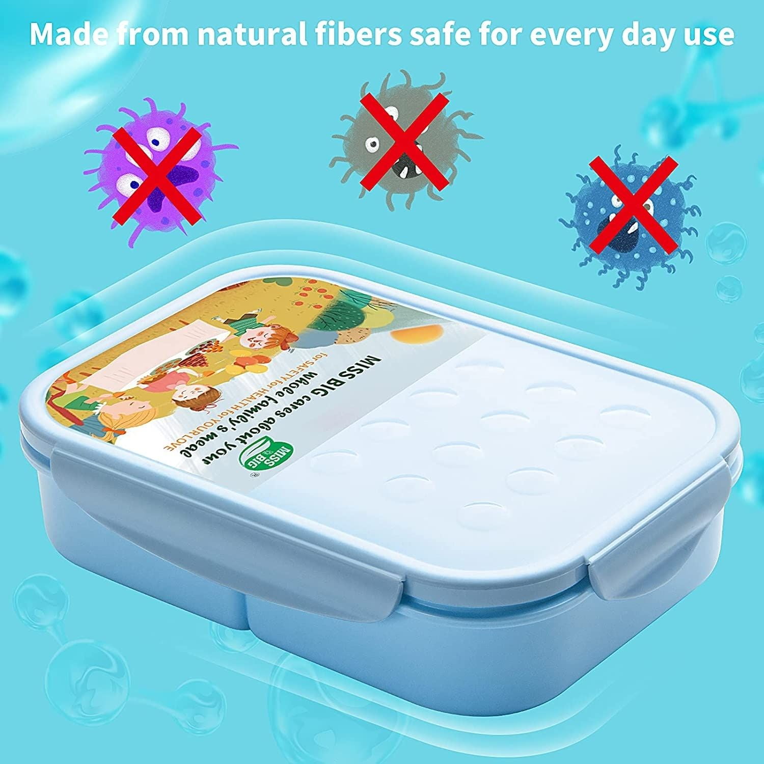 MISS BIG Bento Box, Lunch Box Kids,Ideal Leak Proof Lunch Box Containers,  Mom's Choice Kids Lunch Box, No BPAs and No Chemical Dyes Bento Box for  Kids,Microwave and Dishwasher Safe Lunch Box (Blue M) 