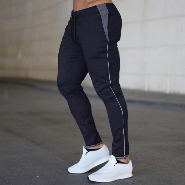Pantalones deportivos de longitud completa para hombre, de moda, con retazos, con cordón ajustable, que absorben el sudor y son perfectos para fitness. Pantalones deportivos de longitud completa para