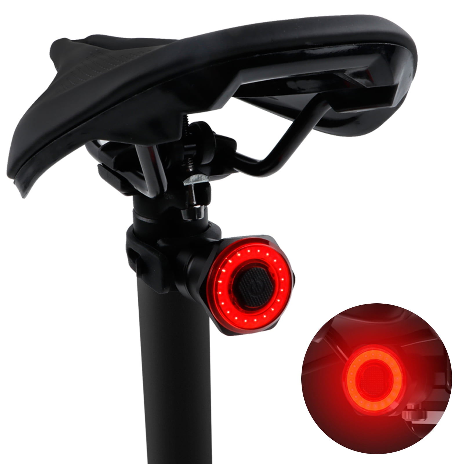 Smart Bike Brake Tail Light Anti-Theft Alarm Lock LED Automatic Brake Cycling Taillight Waterproof USB Rechargeable Vibration Sensor Remote Control 