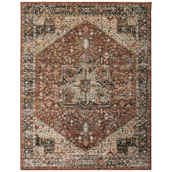 Feizy Caprio Transitional Medallion, Red/Ivory/Black, 6'7" x 9'6" Area Rug Sheen Bohemian & Eclectic Oriental Floor Rug for Living room Bedroom