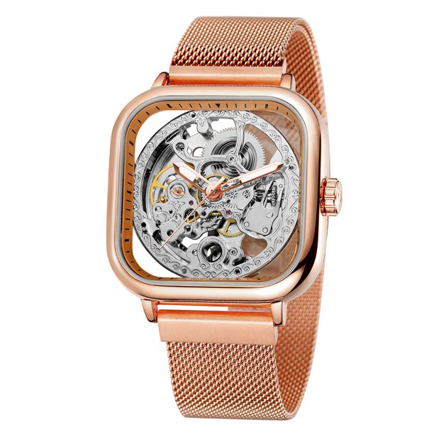 Reloj cuadrado para hombre, mecánico, acero inoxidable, esqueleto, impermeable, automático Abanopi Mirar