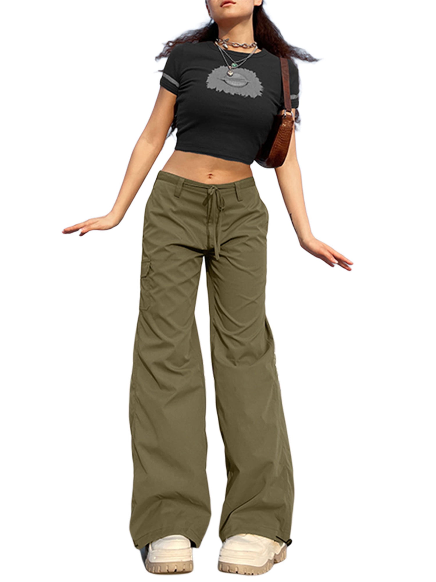 TheFound Women Baggy Cargo Pants High Waist Wide Straight Loose Fit Boyfriend Grunge Cargo Jeans Aesthetic - Walmart.com