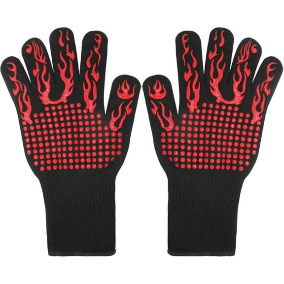 Heat Resistant Gloves - Silicone Grilling Gloves for Grill, Oven, Kitchen, Barbecue, Baking, Cooking - Washable - High Temp Grilling Mitts up to 1472 Degrees °f - Non Slip Grip