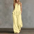 thumbnail image 2 of VBVC Women's 2 Piece Cotton-Linen Outfit Set,Ruffle Hem Tank Top and Wide Leg Pants For Women,Ladies Sleeveless Loungewear with Pockets,Yellow,S-2XL, 2 of 7