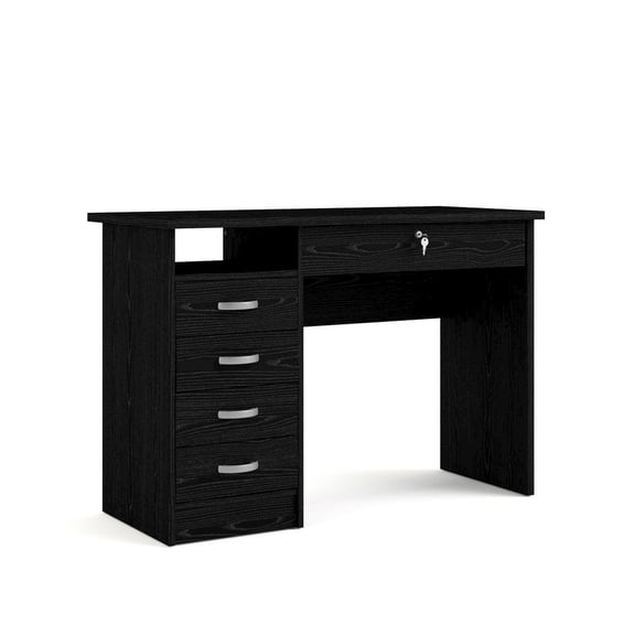 FurniFact Black 5-Drawer Computer Desk with Storage for Home Office or Workspace