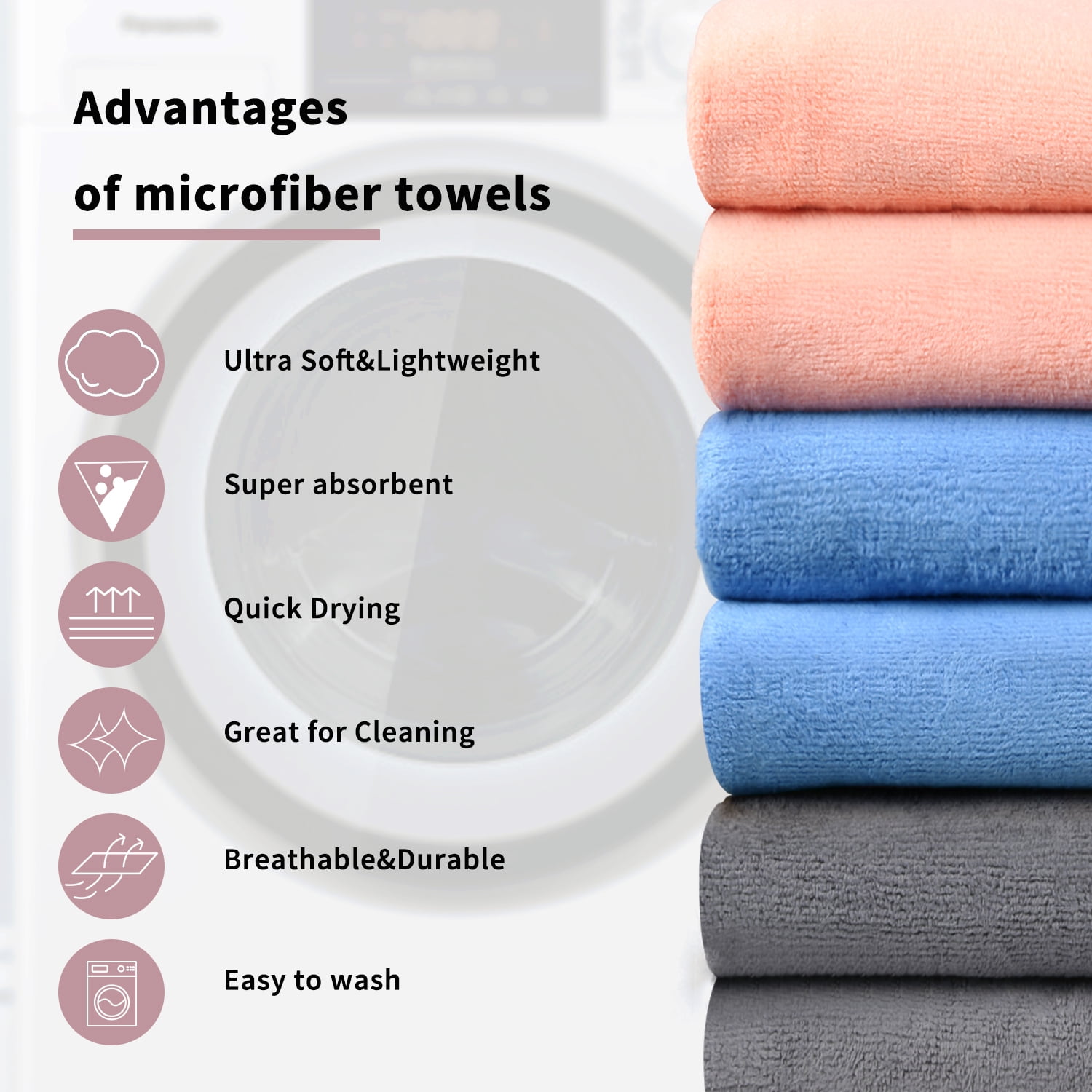 NC Microfiber Bath Towel Set of 6 - Soft Absorbent Hotel Bathroom Towels, Orange,Grey,Light Blue