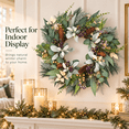 thumbnail image 5 of 24 Inch Winter Wreath for Front Door, Artificial Eucalyptus and Frosted Pine Wreath with Purple Berries, Pinecones, Christmas Decor, 5 of 9