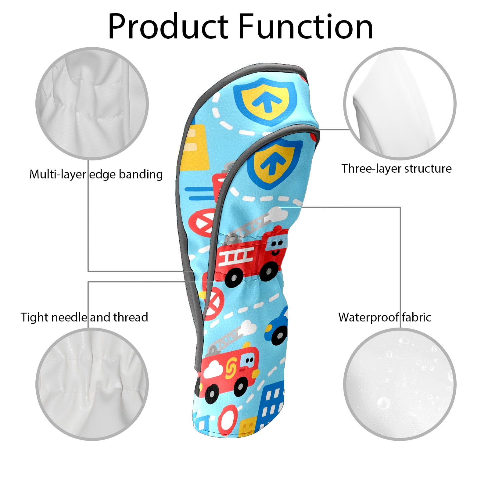 Golf Club Covers, Firefighter Police Car Blue Premium PU Leather Driver Hybrid Putter Head Covers with Velvet Lining, Waterproof Golf Gifts for Men Women