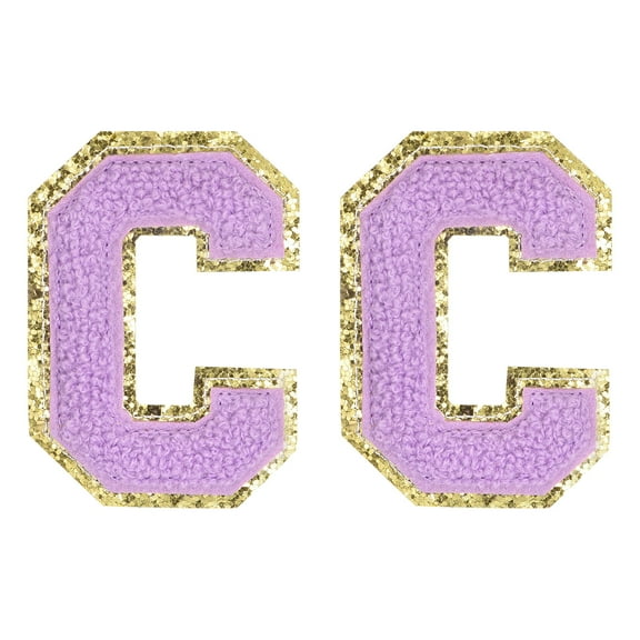Uxcell Chenille Letter Patches 2.2" Self Adhesive Letter C Stick on Embroidered Patch for Clothing Repair (Purple, Pack of 2)