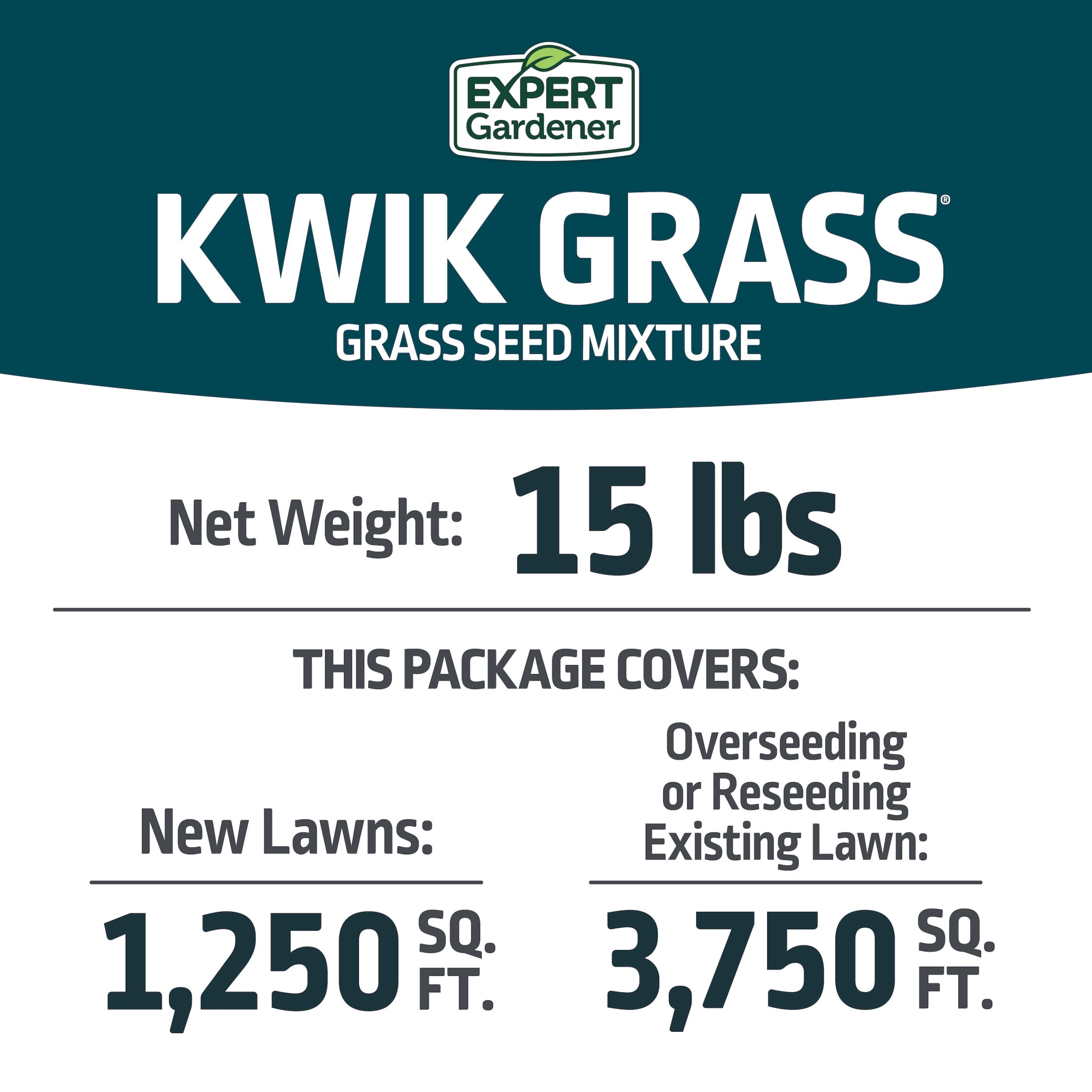 Expert Gardener Kwik Grass Seed Mix, for Sun to Partial Shade, 15 lb., 1 Pack, New