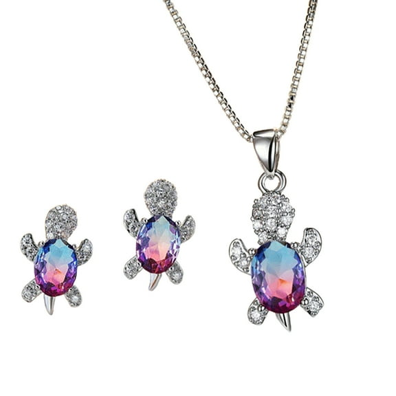 Huanledash 1 Set Earrings Necklace Turtle Pendant Rhinestone Jewelry Shiny Stud Earrings Choker Necklace for Wedding