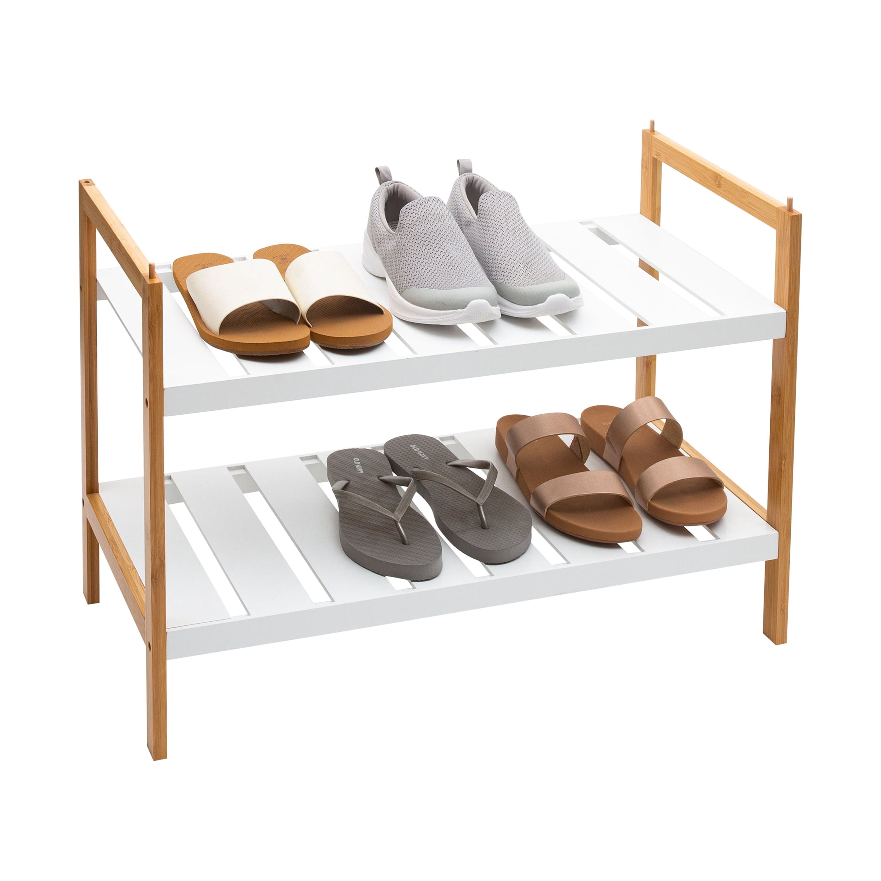 Organize It All 2 Pack Sonora Bamboo 4 Tier Stackable 12 Pair Shoe Rack in White