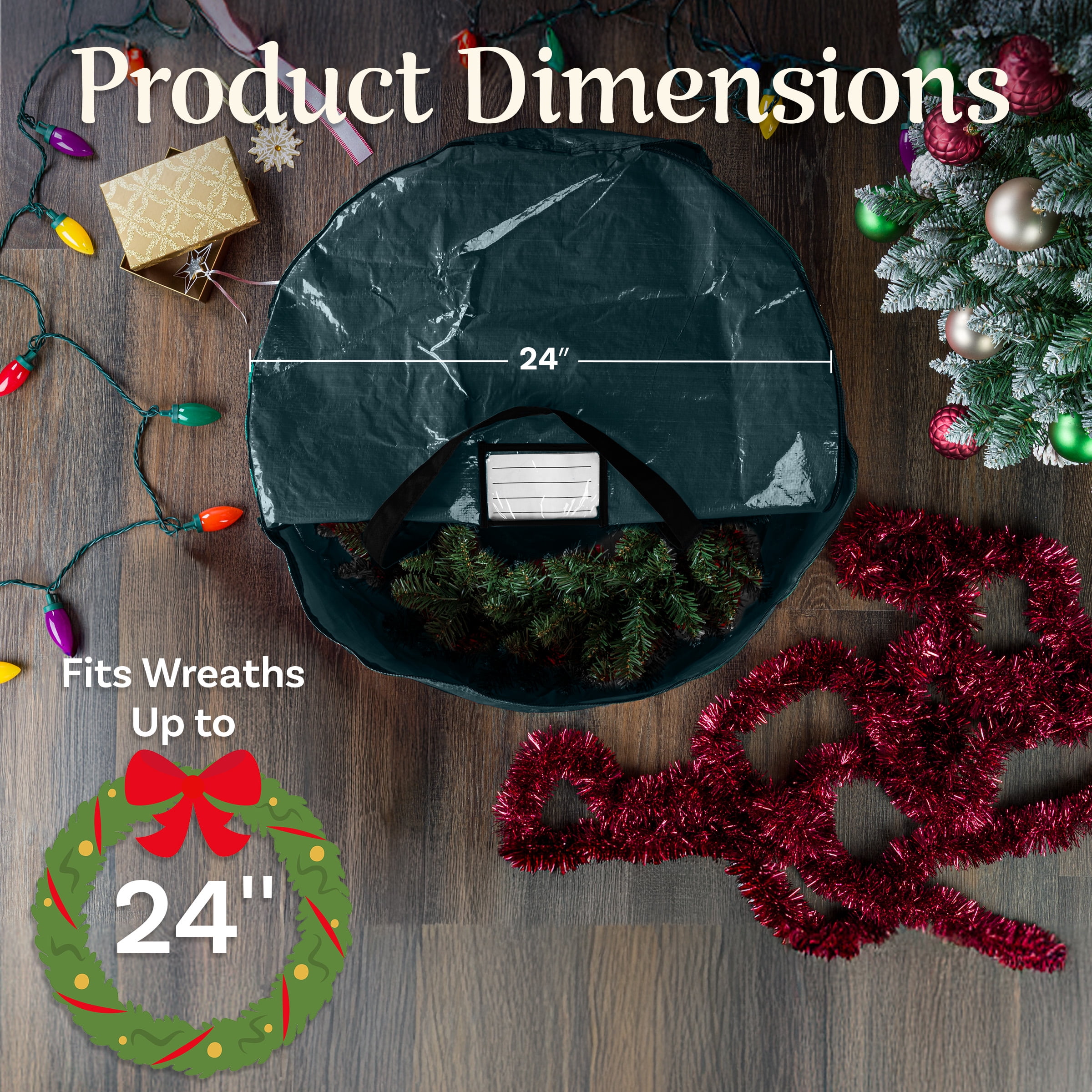 Elf Stor Christmas Wreath Storage Bag with Handles and Zipper (Green)