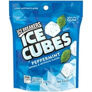 Ice Breakers Ice Cubes Peppermint Sugar Free Chewing Gum, Made With Xylitol, 8.11 Oz Pouch (100 Pieces)