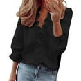 thumbnail image 4 of Ruffled Tops for Women Boho V Neck Blouses Fall Outfit 2026 Button Up Shirt Shirts for Women Button Down Blouse Long Lantern Sleeve Blouse V Neck Ruffle Blouse Turn Down Collar Black L, 4 of 9