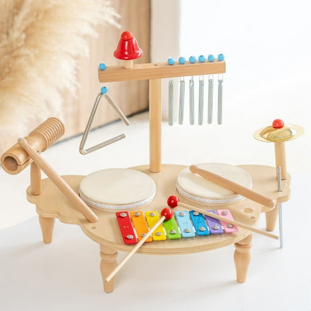 Instrument de Percussion pour bébé, Station de musique de bébé Multifonctionnelle Cloche Triangle Cymbale pour L'éclairage