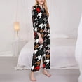 thumbnail image 4 of Kll Houndstooth Green Red Print Women'S Long Sleeve Pajamas With Pants Sleepwear Loungewear 2 Set-Medium, 4 of 9