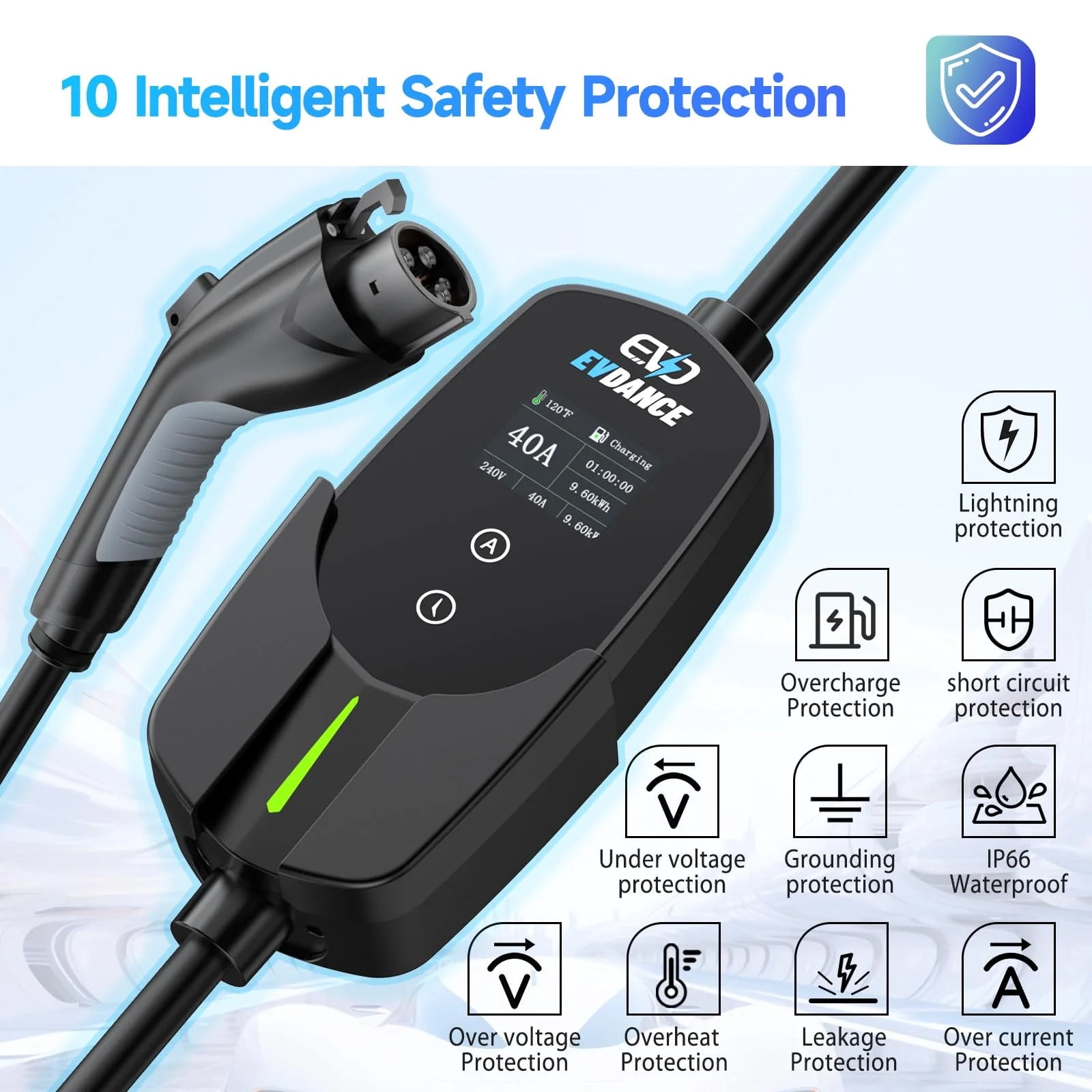 Level 2 EV Charger 40 Amp, Portable EV Charging Station 240V 9.6kW with NEMA 14-50P, 25FT Cable, Adjustable Current & Delay Timer, J1772 Electric Car Charger for BEVs/PHEVs