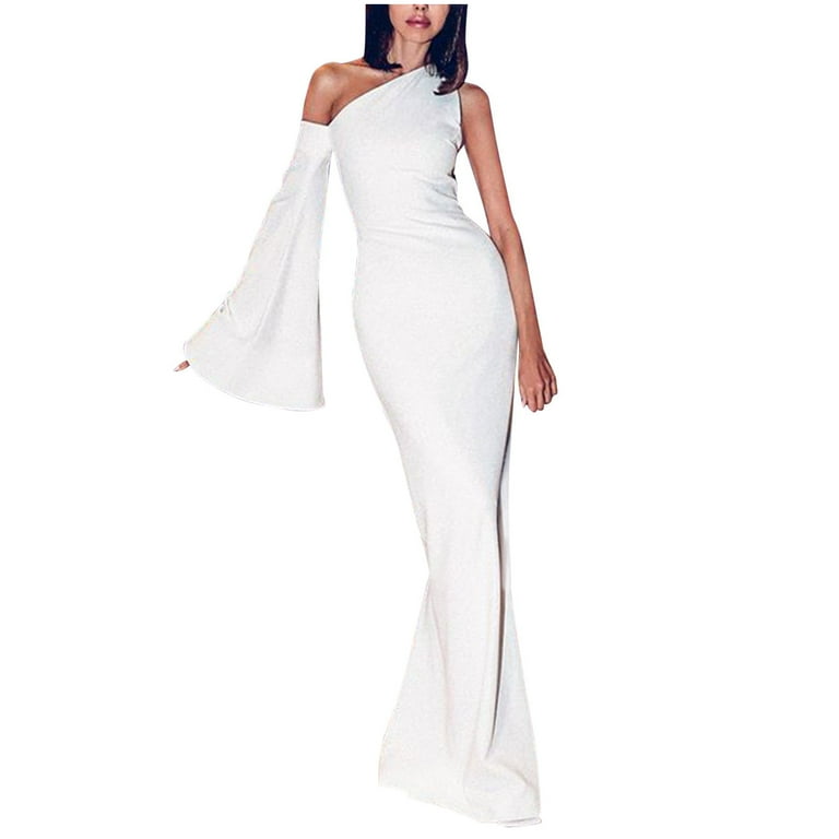 Zpanxa Women's White Wedding Guest Dress, Fringe Sleeveless O-Neck Sling  Evening Long Dress, Elegant Slimming Long Dress for Photoshoot, Prom Dress  White-E L - Walmart.com