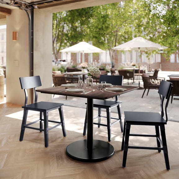 Flash Furniture 36" Square Tabletop with TopGuard HPL Technology in Dark Brown with 24" Black Round Table Height Base