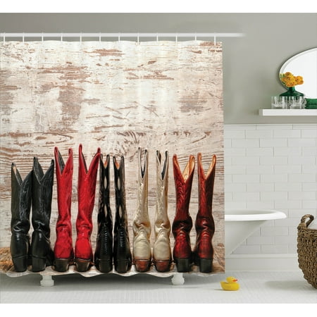 Western Decor American Legend Cowgirl Leather Boots Rustic Wild West Theme Cultural Folkart Print, Bathroom Accessories, 69W X 84L Inches Extra Long, By Ambesonne