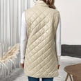 thumbnail image 5 of Women's Quilted Long Vest Basic Solid Color Lightweight Padded Gilet Petite Sleeveless Warm Coat Outerwear 2024, 5 of 15