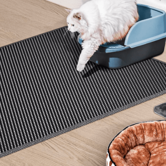 Cat Litter Box Mat: 36"x 30" Waterproof Kitty Cat Litter Trapping Mat, Easy-clean Double-layer Scatter Control Pad Rug (Black)