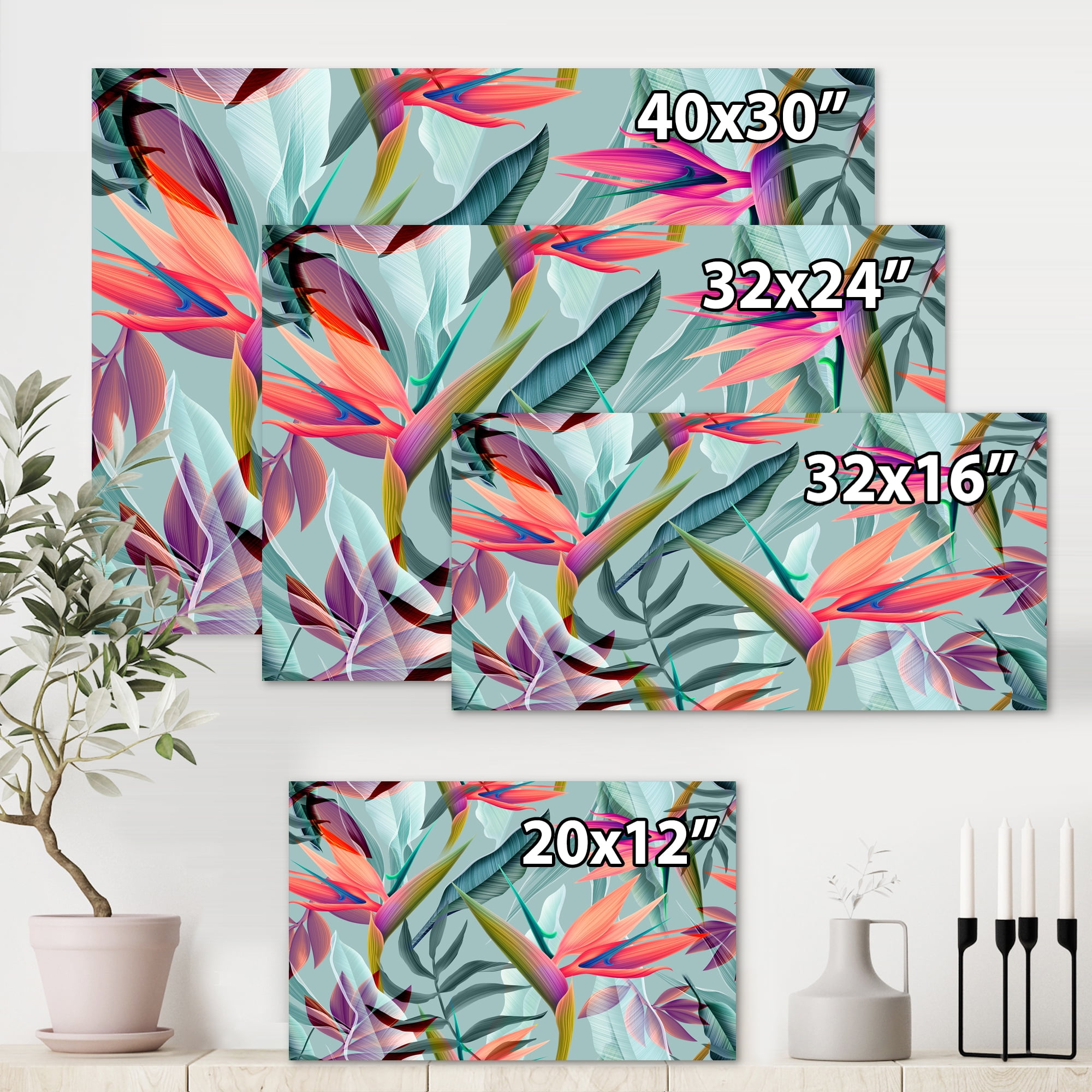 Designart ' VIntage Tropical Flowers V ' Traditional Canvas Wall Art Print