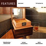Humidor Cigar Box, Handcrafted Box Top 270 Elegant Glossy Spanish Cedar Humidors with Easy HumidificationSystem, Accurate Digital Hygrometer with 2 Humidor Solution by Wudytim