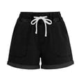 thumbnail image 6 of Miluxas Women's Jean Shorts Elastic High Waist Rolled Hem Wide Leg Denim Shorts with Drawstring & Pockets Y2K Street Jeans Beach Vacation Shorts Black, 6 of 7