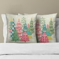 thumbnail image 3 of Xmas Trees Throw Pillow Covers Set of 2, 16x16 Inch \u2013 Colorful Pink Green Winter Holiday Cotton Hidden Zipper Pillowcases for Couch Sofa Bed Porch Farmhouse Seasonal Home Decor, 3 of 4
