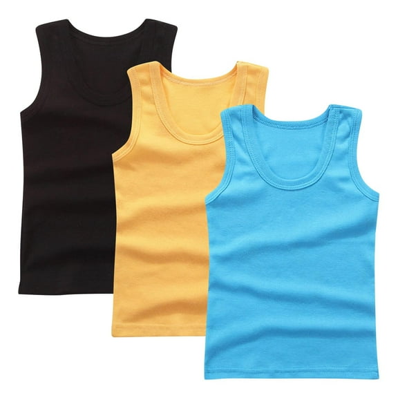 TEAJOPSUU 3 Pack Girls' Soft Cotton Tank Tops Summer Crew Neck Sleeveless Shirts Casual Base Shirt Tee Tops for Kids 2-14 Years Bronze