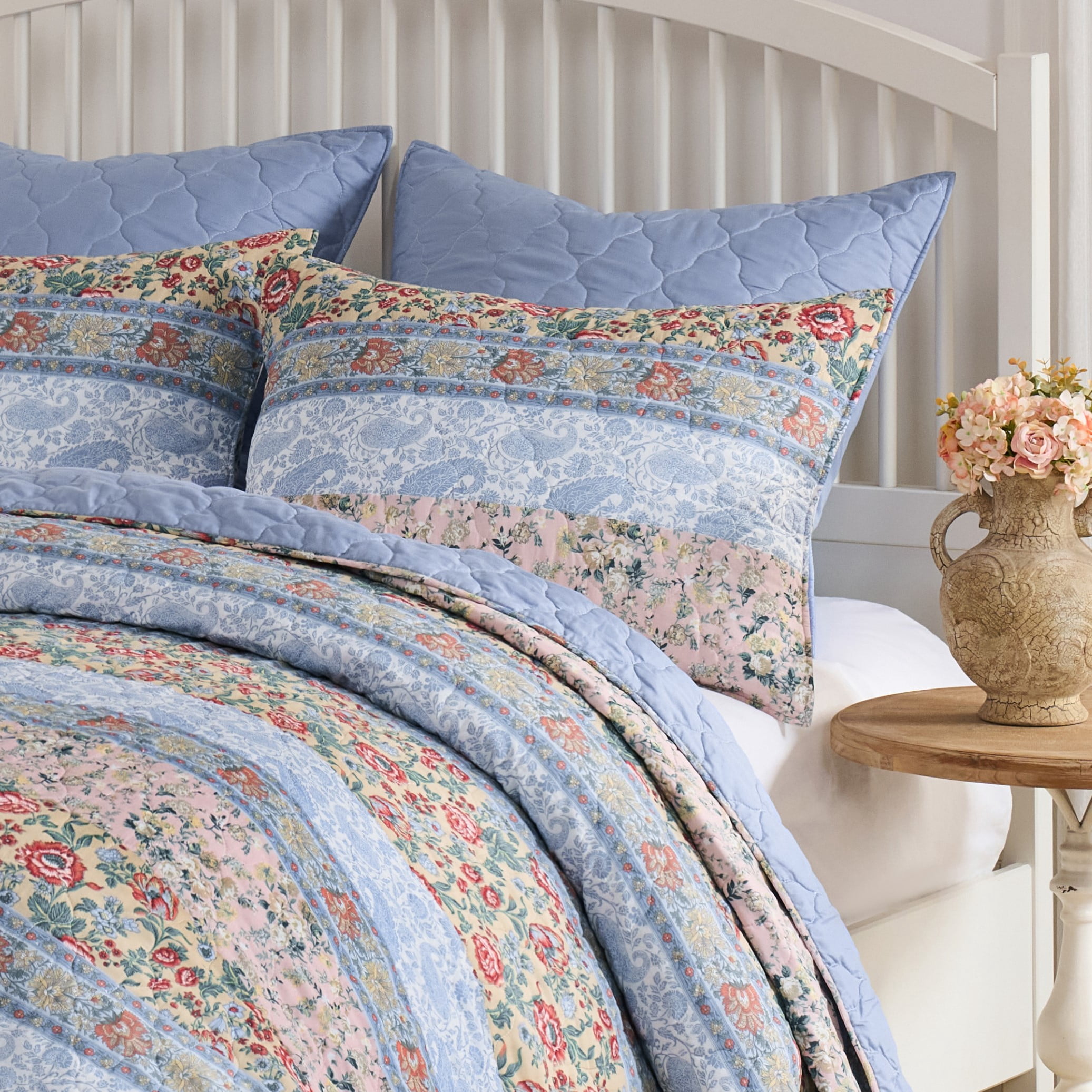Greenland Home Fashions Kressida Multi-Floral Quilted Pillow Sham, King 20" x 36", Adult