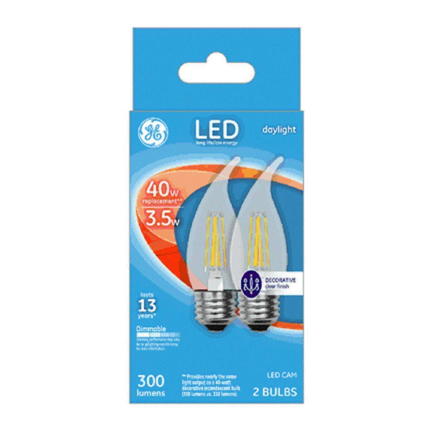 Clear 2-Pack Soft White 300 Lumens GE 23100 LED Cam Light Bulb 40 Watts 