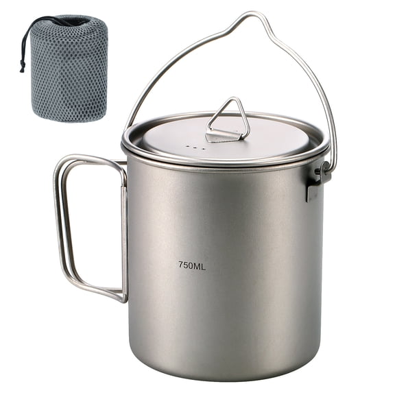 Titanium Spork 750ml Titanium Pot Portable Titanium Water Mug Cup With Lid And Foldable Handle Outdoor Camping Cooking Picnic