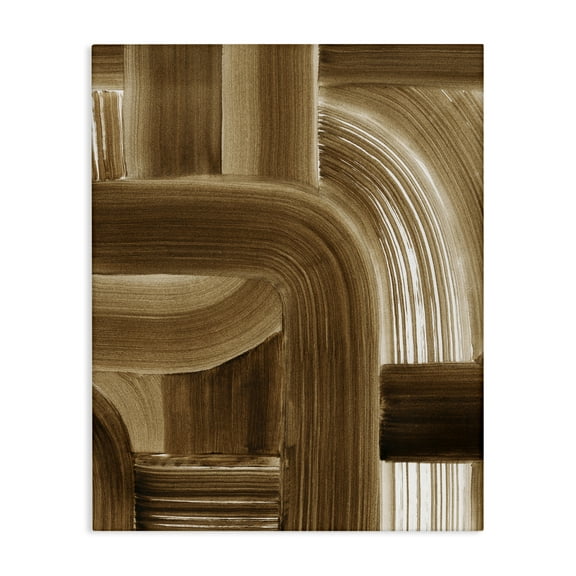 Stupell Industries Brown Curved Paint Strokes Abstract Painting Gallery Wrapped Canvas Art Print Wall Art, 16 x 20
