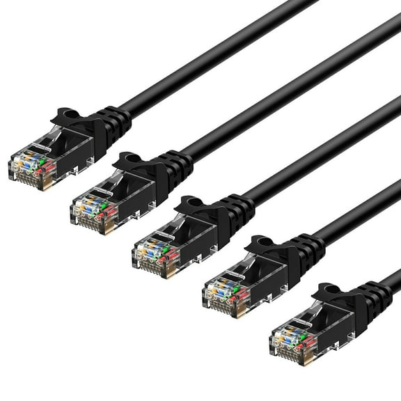Ethernet Cable, Rankie 5-Pack RJ45 Cat 6 Ethernet Patch LAN Network Cable - 7 Feet (Black) - R1302C